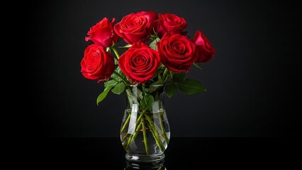 Fototapeta premium Bouquet of red roses in vase.