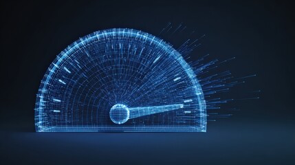 A digital speedometer against dark background depicts modern technology and fast data transfer in the technology world. ..Created with Generative AI, not depicting real subjects.