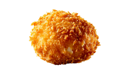 Appetizing golden brown deepfried spherical appetizer with a textured crispy coating, excellent for food service marketing and snack product displays.