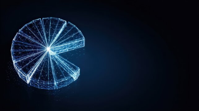 A futuristic and stylish pie chart, artfully rendered in an ethereal display of digital light particles. ..Created with Generative AI, not depicting real subjects. - Powered by Adobe