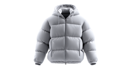 Stylish light gray hooded puffer jacket provides comfortable warmth and versatile layering for cold weather outdoor activities and contemporary casual attire