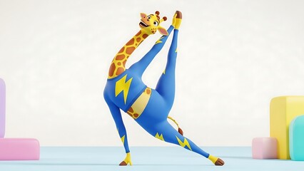 Giraffe in yoga pose colorful blocks.