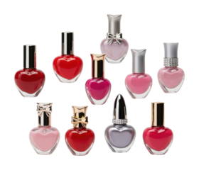 Nail polish collection beauty store product display isolated on transparent background