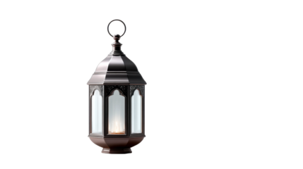An elegant traditional metallic lantern with intricate ornamental details and a warm glowing light, perfect for evoking festive atmospheres, holiday celebrations, and ambient home decor in