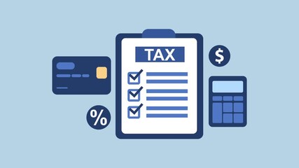 Tax Form Surrounded By Tax, Tax Preparation, Tax Declaration, Financial Management 2d Animation with Alpha Matte