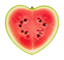 Heart-shaped watermelon slice kitchen food bright top view isolated on transparent background