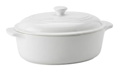 Cooking event white ceramic casserole dish in kitchen isolated on transparent background