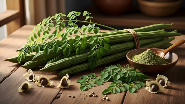 Sayur kelor diatas meja 