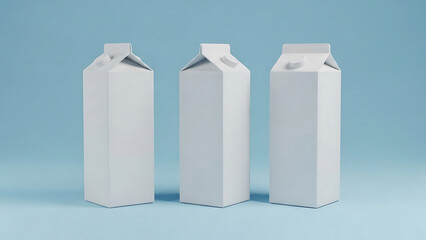 Three white milk cartons on a blue background