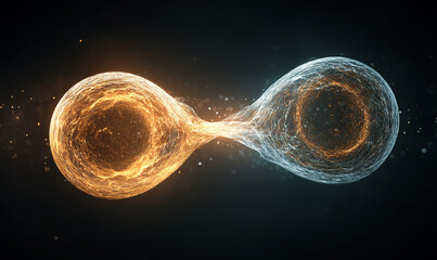 two cell structures merging, symbolizing the creation of new life in cells during coupling