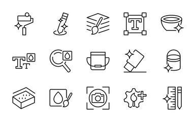 Design and art line icon set. Digital illustration, creative tools, painting and drawing workflow, artistic concepts, visual design elements, pixel-perfect icons. Ui thin line icon
