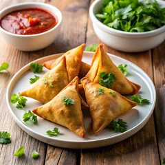delicious golden brown samosas served on a white