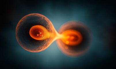 two cell structures merging, symbolizing the creation of new life in cells during coupling