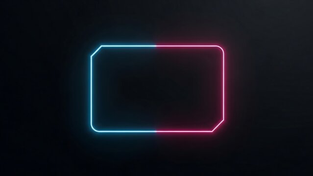 Neon rectangle light sign on black.