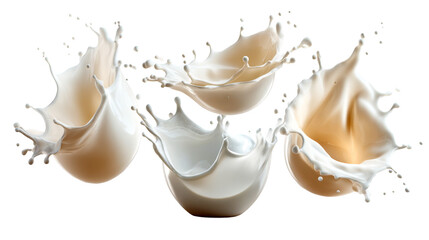 Dynamic creamy white milk or yogurt liquid splashes erupting with droplets illustrating freshness and purity for dairy product packaging and healthy food advertising