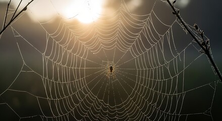 Spider web with morning sunlight shining.