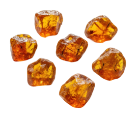 Amber crystals display natural vibrant colors isolated on transparent background