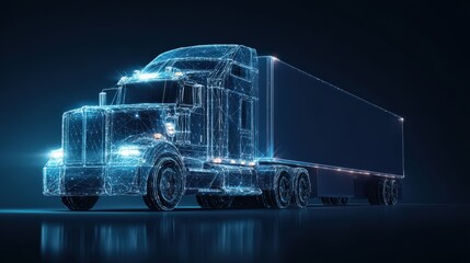 A modern semi-truck with a futuristic design glows with a digital presence, it showcases innovation and the future of transport. ..Created with Generative AI, not depicting real subjects.