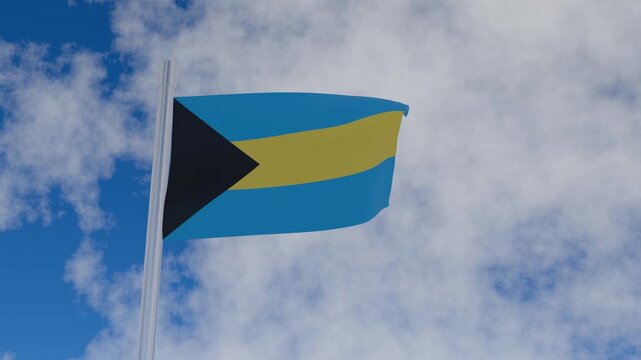 4K Bahamas flag waving in the wind.