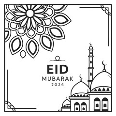 vector illustration of mosque Eid mubarak 2026