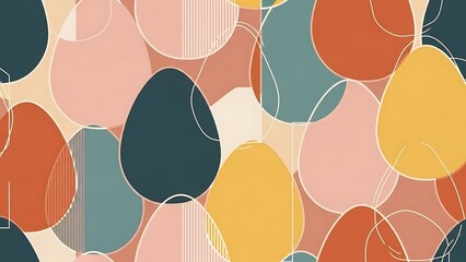 Pastel Easter Eggs and Spring Blossoms Flat Lay with Copy Space - Happy Holiday Greeting Card Background