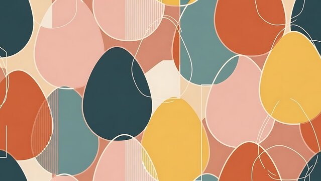 Pastel Easter Eggs and Spring Blossoms Flat Lay with Copy Space - Happy Holiday Greeting Card Background - Powered by Adobe