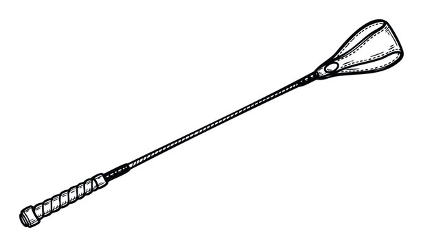 Classic equestrian riding crop drawing ideal for sports equipment catalogs, horse riding school brochures, or western themed graphic assets for various projects.