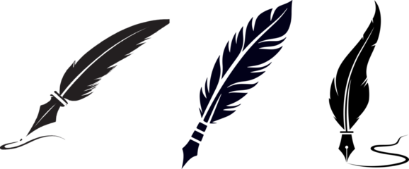 Feather Pen Set  Pngs On Isolated white for writing calligraphy and vintage feather design element