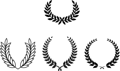 Laurel Wreath Frame  Set  laurel wreath set, winner wreath, black laurel wreath from leaves on white background  Laurel Ring Logo Frame Botanical Badge, Circular Wreath Elements
