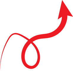 Red curved arrow showing upward growth and progress