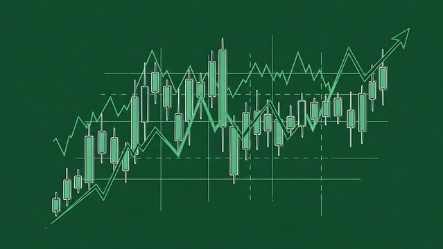 Vibrant digital illustration showcasing upward financial market trends and business growth, featuring an ascending candlestick and line graph for economic analysis - Powered by Adobe