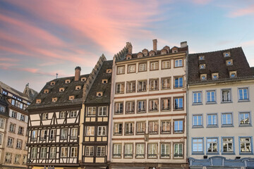 Strasbourg in France, old city center with colorful houses, on the canal
