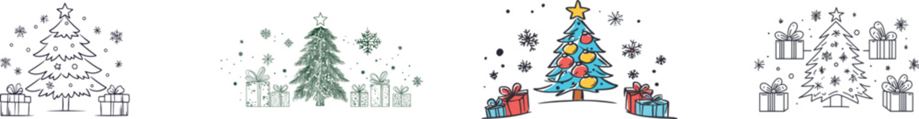 Merry Christmas concept is depicted by a continuous one line line drawing featuring xmas tree and gift