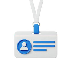 Fototapeta premium 3d icon of blue and white identification badge with lanyard isolated on transparent background