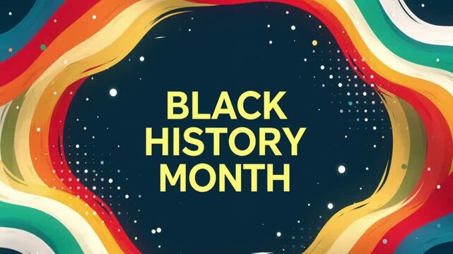 "Black History Month 4K Abstract Motion Background with Colorful Wavy Lines, Dark Themed Celebration Loop, and Typography"
