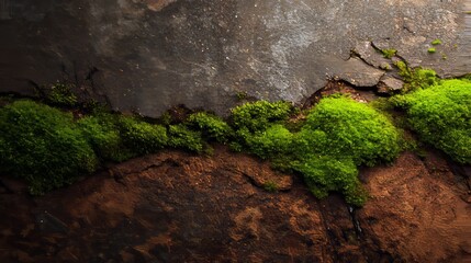 Abstract moss and concrete fusion texture, raw urban nature concept, studio light, high detail, copy space, realistic lighting.