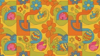 Retro 70s Easter Celebration Seamless Pattern - Vintage Holiday Design Background
