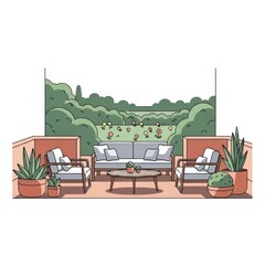 Villa Terrace Vector Illustration