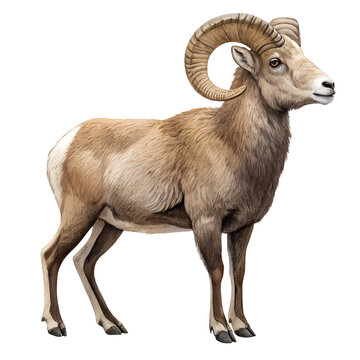 Bighorn sheep ram side view realistic illustration isolated on transparent background