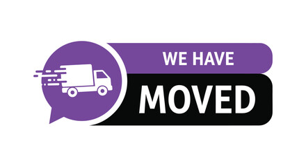 Relocation Notice Banner with Delivery Truck and We Have Moved Text for Business Address Change