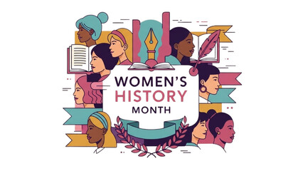 Celebrating Women's History Month with diverse women from various professions and backgrounds in a vibrant illustration