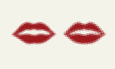 Lips illustration with halftone texture in a retro style. Suitable for beauty branding, cosmetics design, fashion graphics, pop art visuals, and romantic themes.