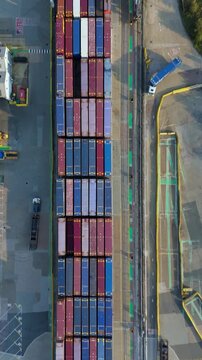 Cinematic Drone Video of Industrial Port Infrastructure With Cargo Operations Import Export Activity Along Thames Dartford UK