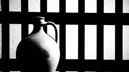 Vintage jug in front of window.