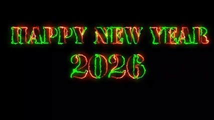 Glowing neon line word of 2026 on planet earth with space background. Concept of new year beginning, happy celebration, festival, new life,, finance, innovation. 4K.
