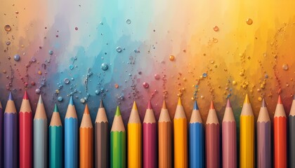 Bright vector background featuring colorful pencils and crayons arranged creatively for playful artistic education design