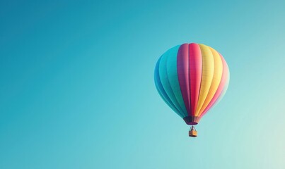 Fototapeta premium A vibrant hot air balloon rises against a bright, beautiful, clear, and blue sky.
