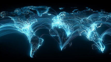 A glowing global network connecting continents with data lines and nodes.