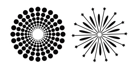 Stunning Black and White Fireworks Burst Silhouette Vector Illustration, Monochrome fireworks explosion set white black 
