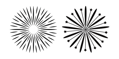 Stunning Black and White Fireworks Burst Silhouette Vector Illustration, Monochrome fireworks explosion set white black 